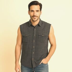 Ever Blue From Triple 5 Mens Casual Sleeveless Blue Plaid Country Core Shirt M